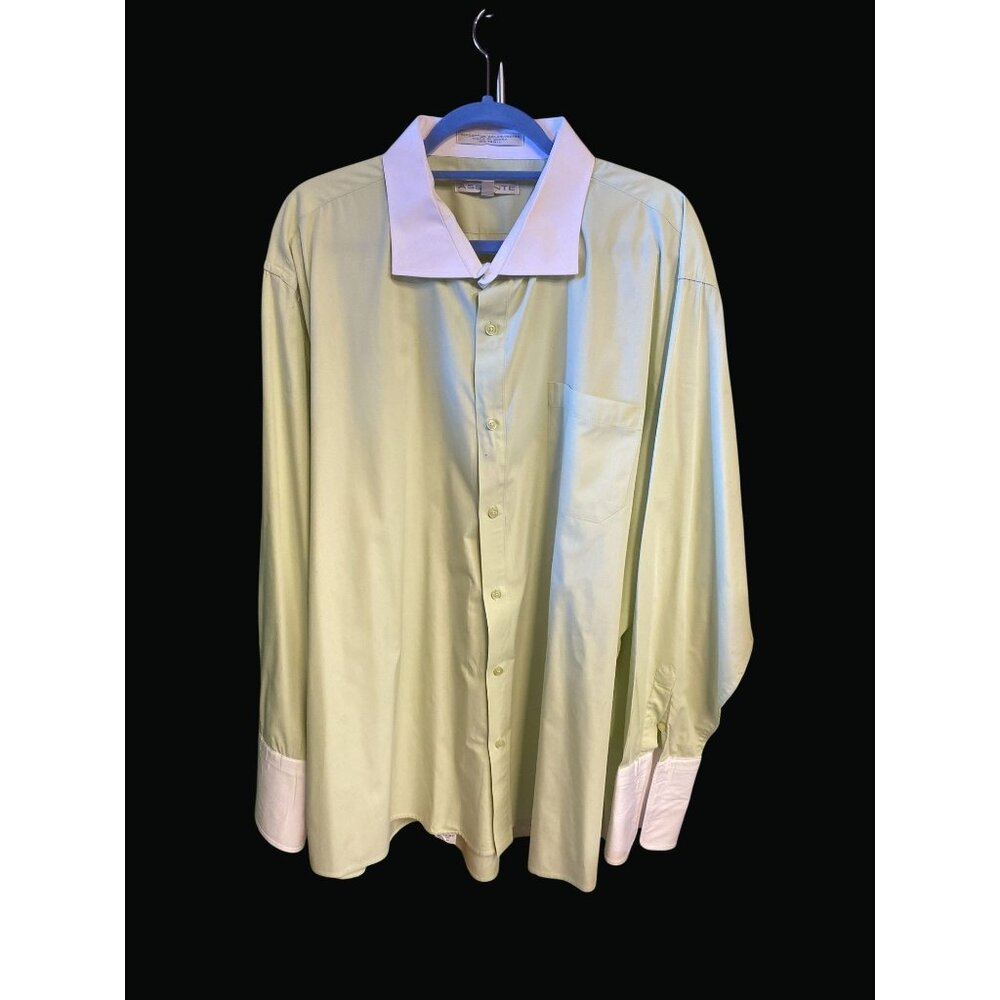 Assante Mens Dress Shirt 20 6/7 Light Green White Collar & Cuffs HA01 S